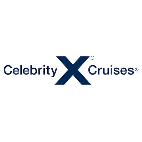 logo of celebrity cruises featuring the text "celebrity x cruises" with a large stylized "x" in the center, all in dark blue on a white background.