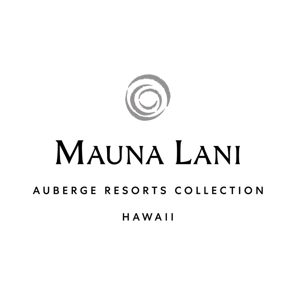 logo for mauna lani resort, at the kohala coast: a circular abstract wave above "mauna lani." underneath, it reads "auberge resorts collection" and "hawaii.