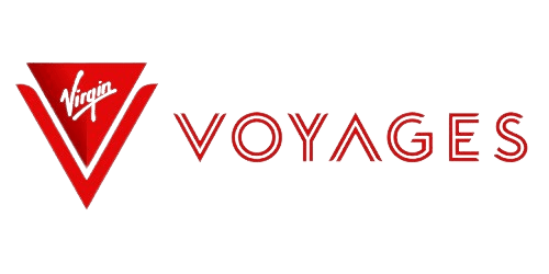 red and white logo with a stylized "v" next to the word "voyages" in uppercase. the "v" has a smaller, angled triangle with "virgin" written in cursive inside.