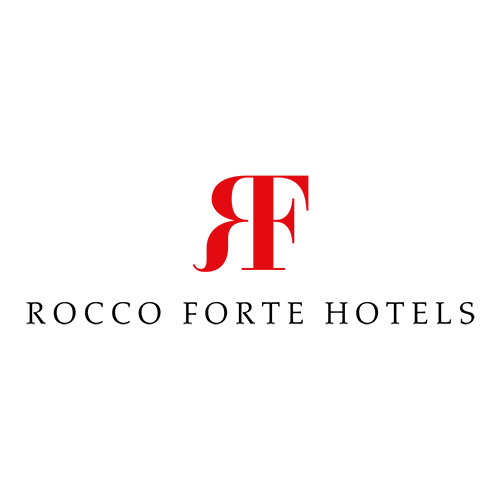 the rocco forte hotels logo features red "rf" letters atop "rocco forte hotels" on white, reflecting the luxury of their silver package: a 7-night stay in a superior room at any of nine european hotels.