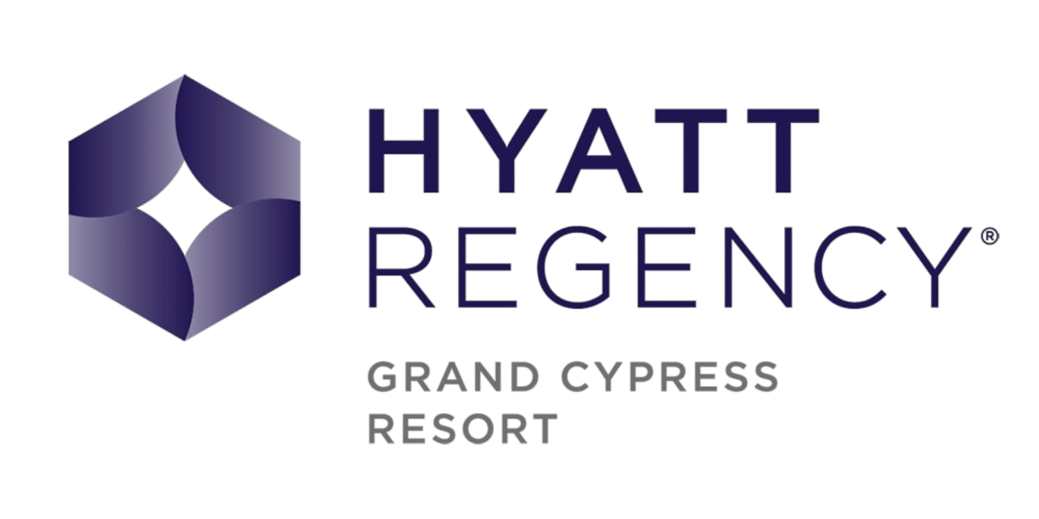 Logo for Hyatt Regency Grand Cypress Resort featuring a purple geometric hexagon icon next to the text “HYATT REGENCY” in large letters and “GRAND CYPRESS RESORT” below in smaller text. Logo for Hyatt Regency Grand Cypress Resort featuring a purple geometric hexagon icon next to the text "HYATT REGENCY" in large letters and "GRAND CYPRESS RESORT" below in smaller text.