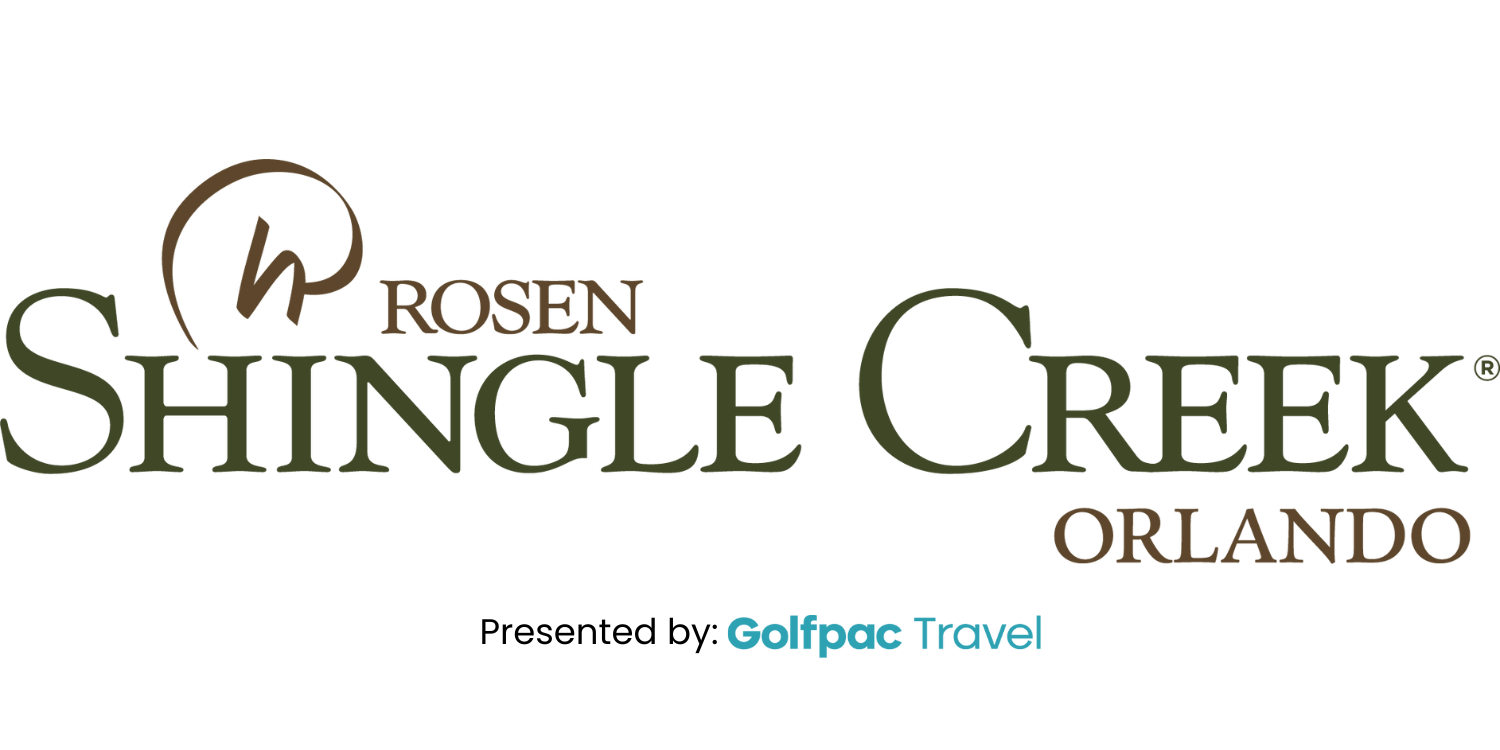 Logo for Rosen Shingle Creek Orlando, featuring the resort name in green capital letters with a stylized "R" emblem above, and "Golifepac Travel" in small blue text below.