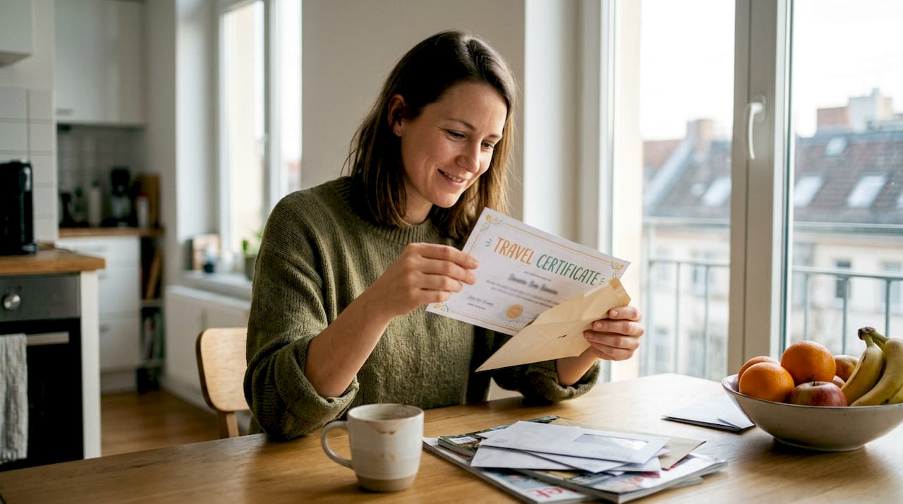 how to gift travel certificates for memorable experiences 6 woman reading travel certificate at table