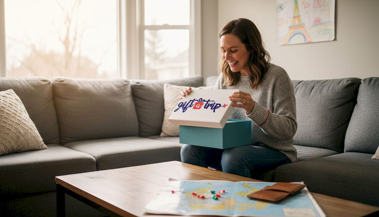 unique travel gift ideas for lasting memories: 2026 6 family opening travel-themed gift in living room