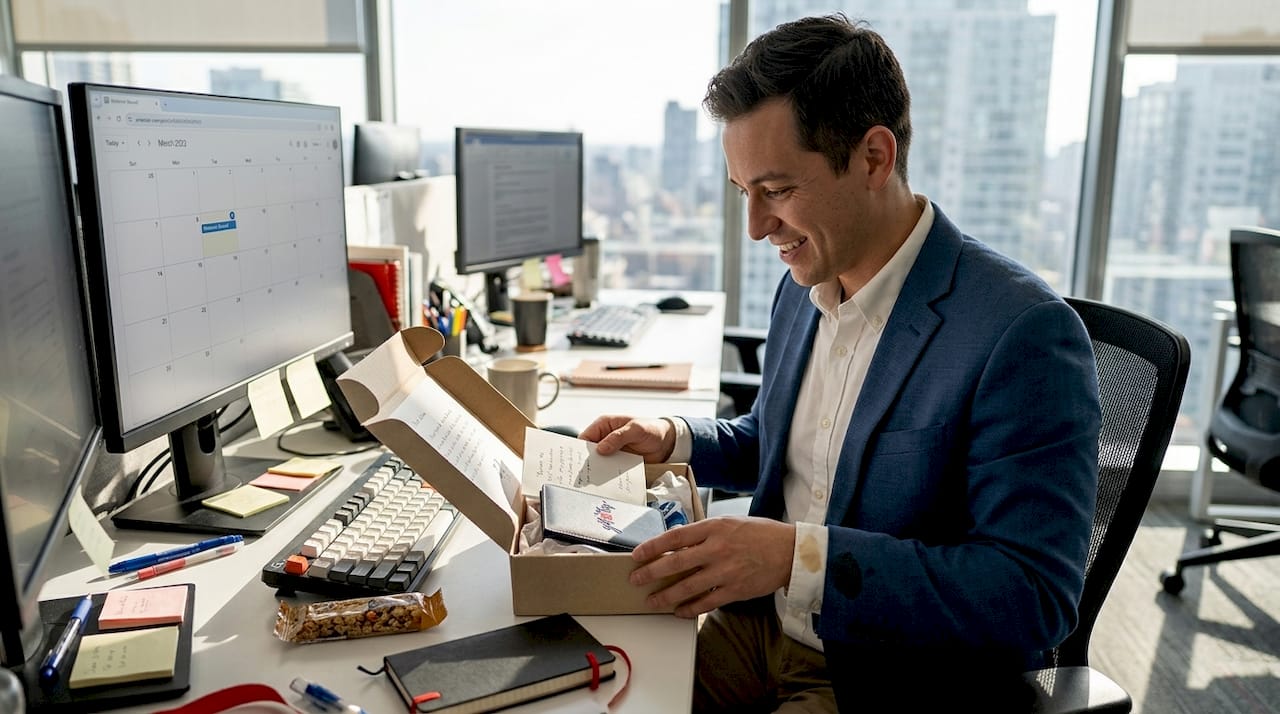 professional unboxing a travel-themed reward gift