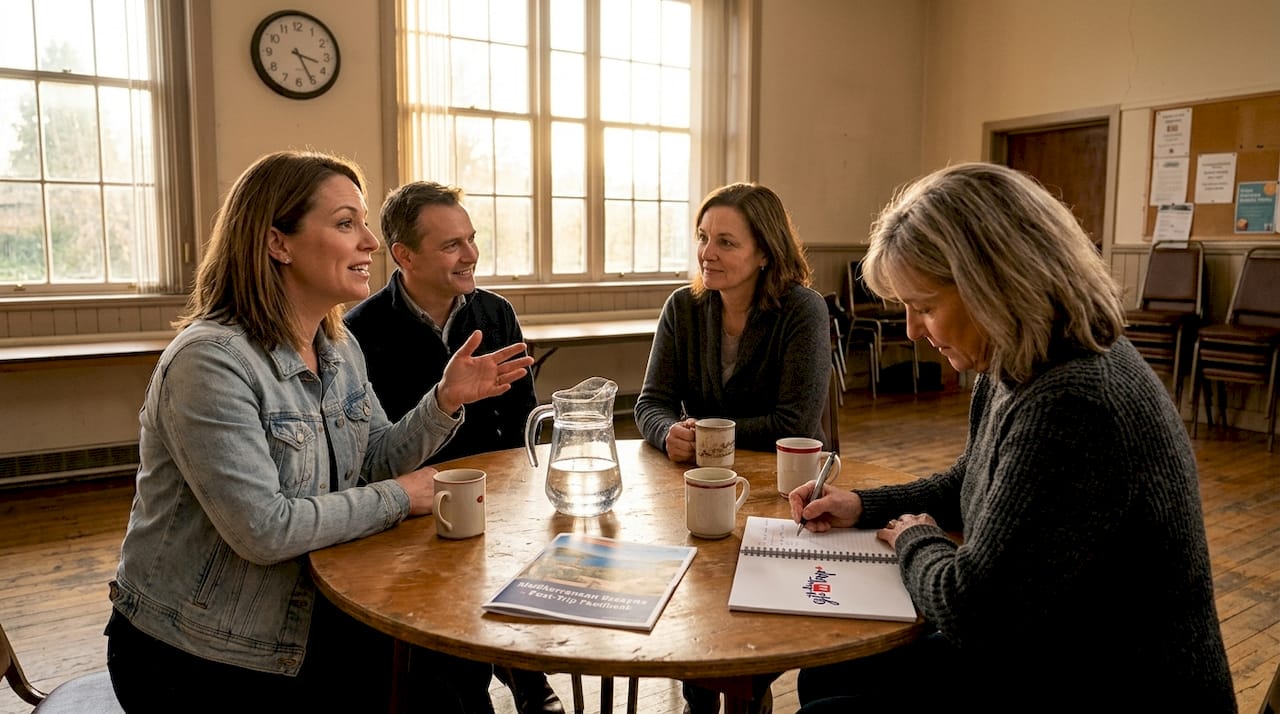 donors engaging in reflective group discussion