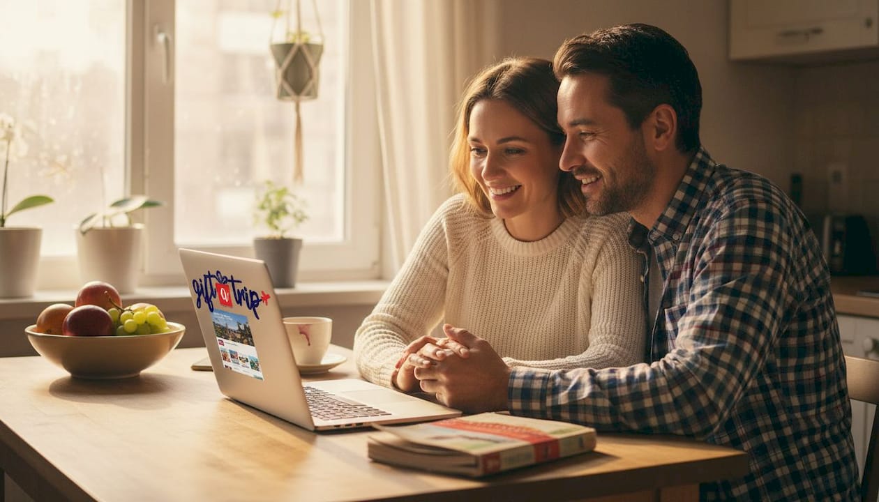 couple planning anniversary gift trip