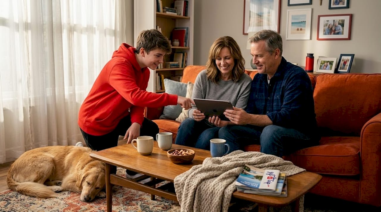 family planning trip in cozy living room