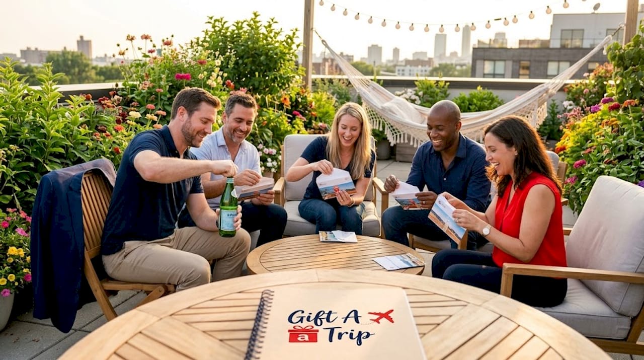 business gifting: boost team morale with experiential rewards 9 candid office team celebrating with travel gift