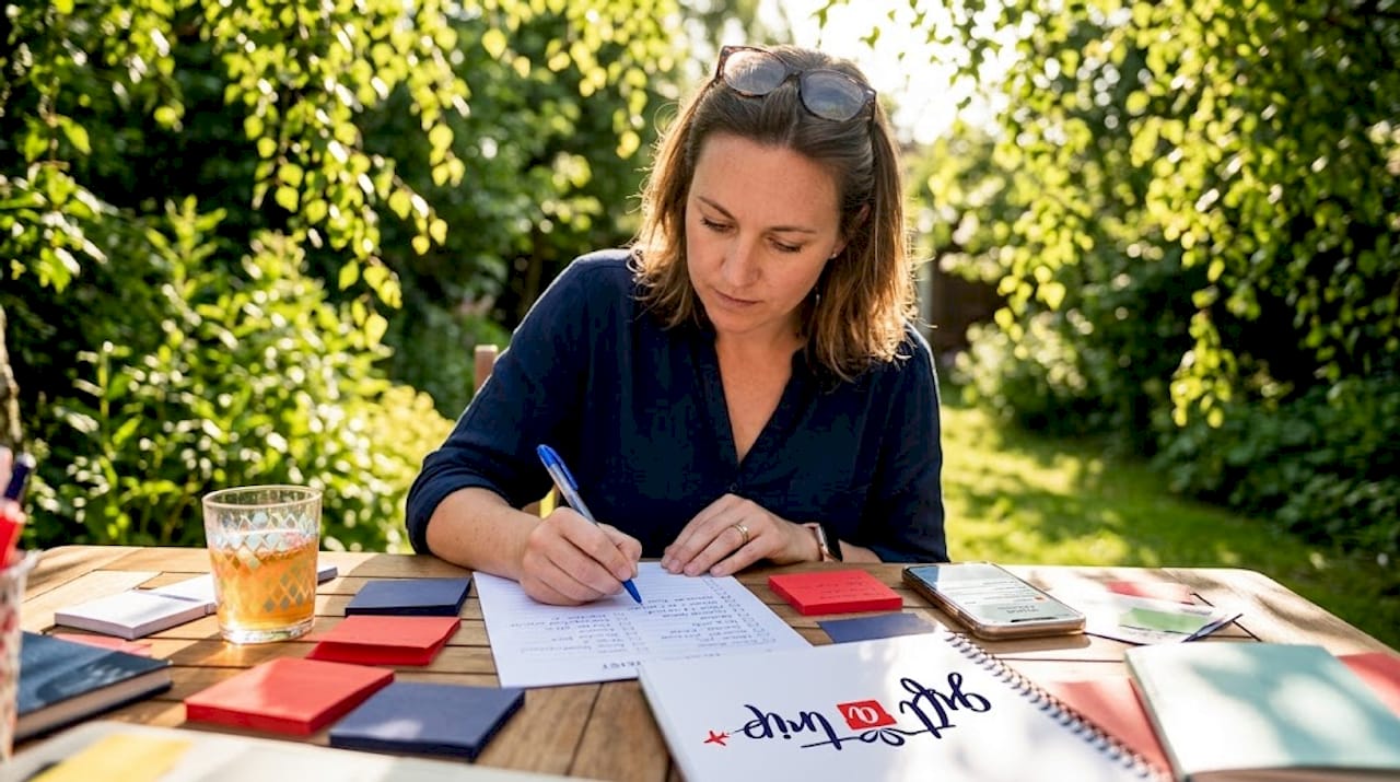 event planner reviewing checklist at table