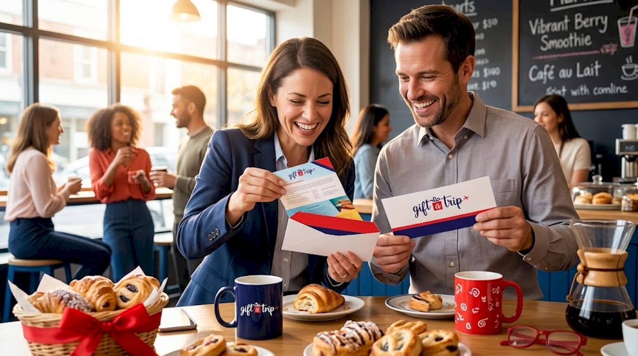 salesperson surprised by travel certificate gift