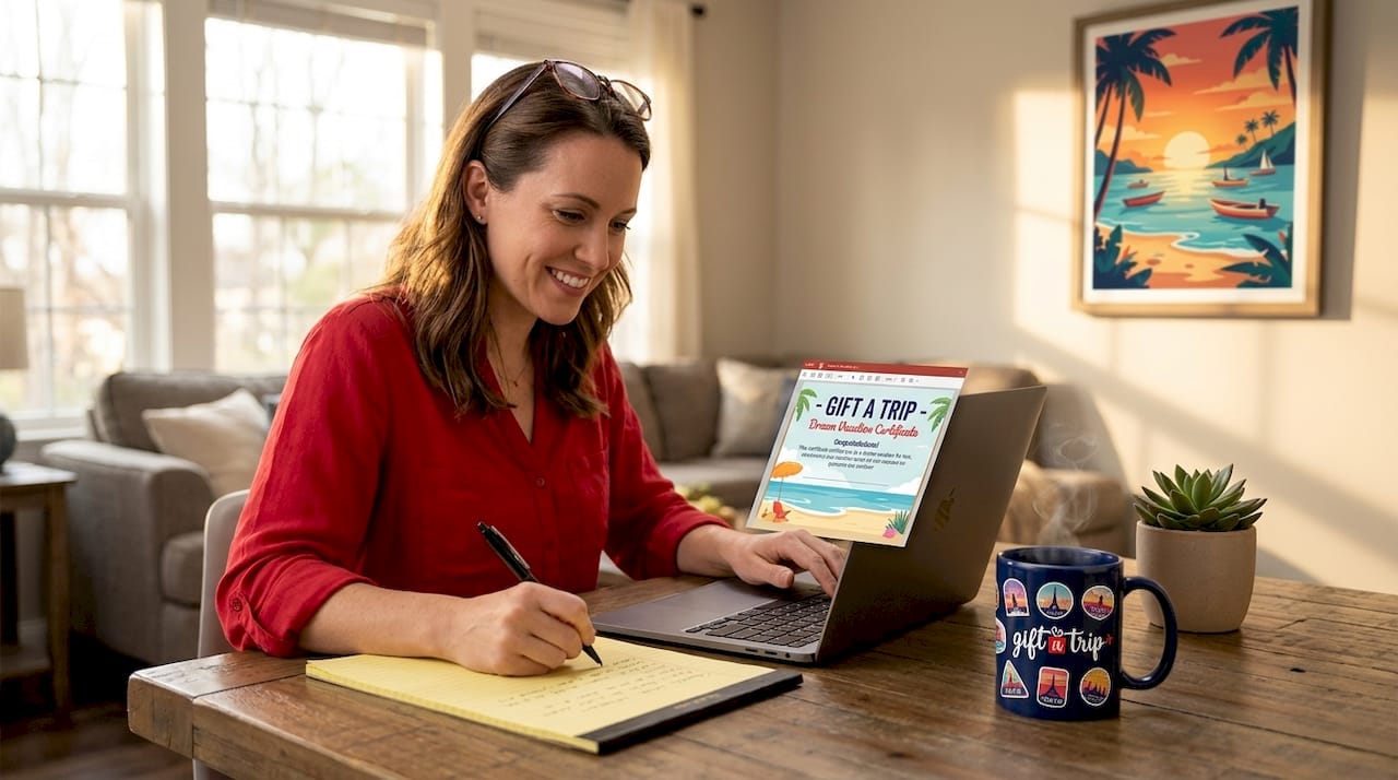 woman reviewing travel certificate details