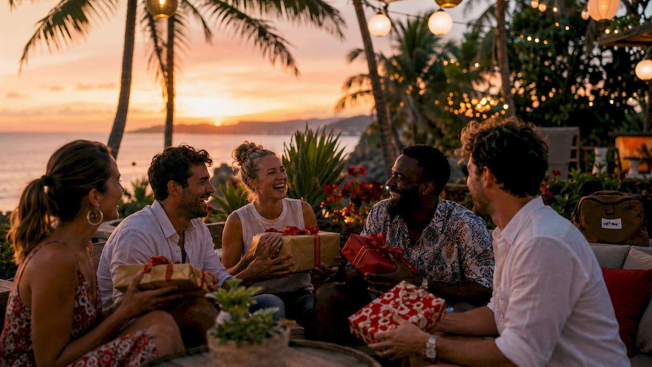 milestone celebration gifting process: your 2026 guide 6 colleagues exchanging milestone gifts on cruise pool deck
