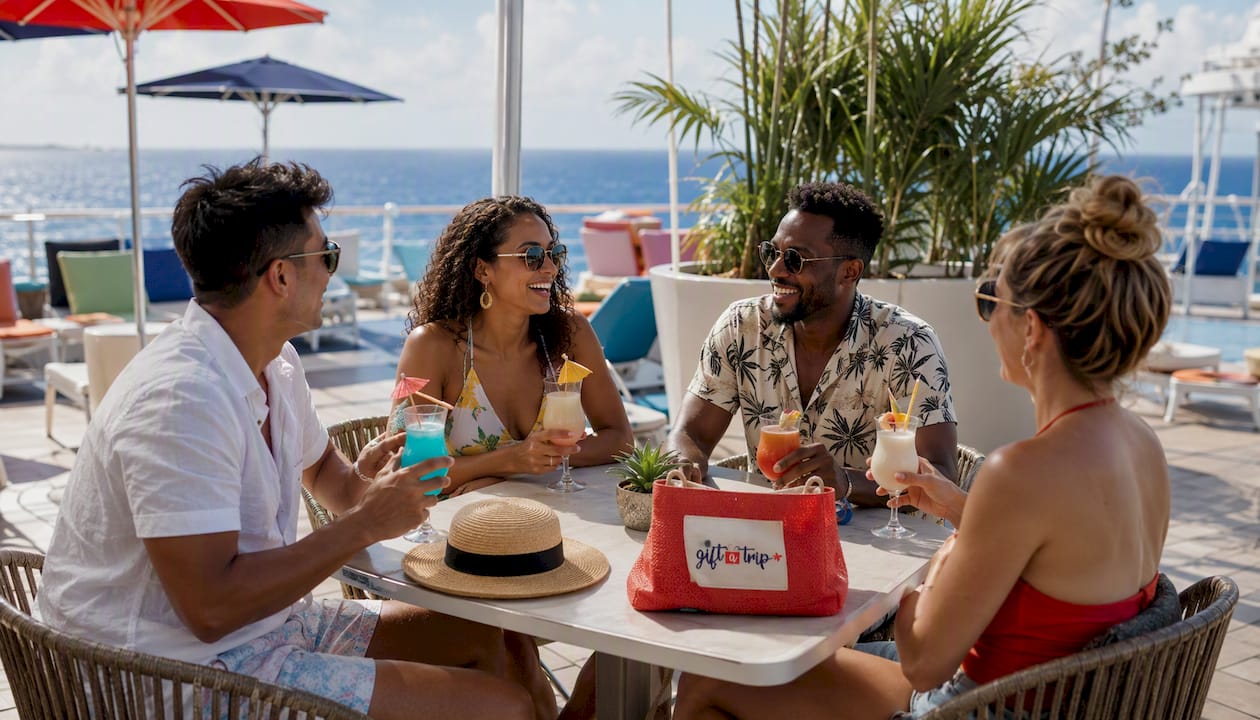 giftcards.aa.com alternatives: top 7 travel certificates 2026 6 people relaxing at cruise ship pool