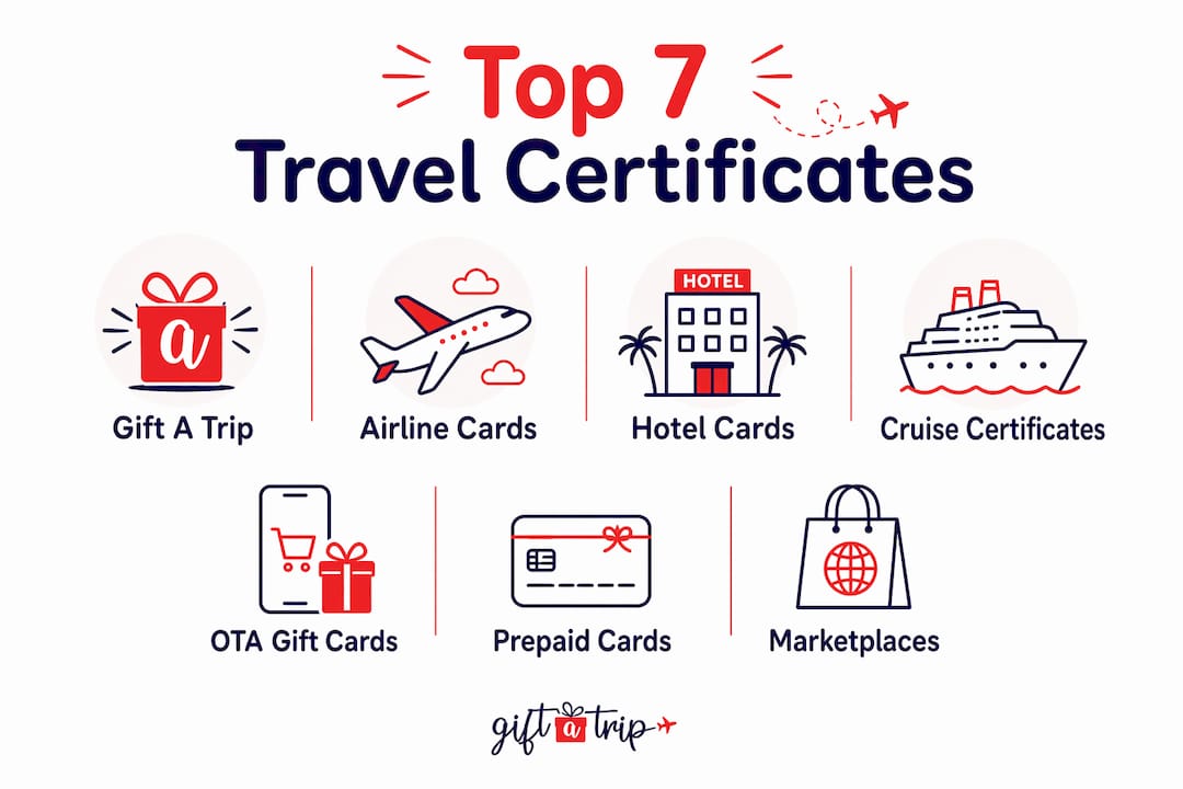 giftcards.aa.com alternatives: top 7 travel certificates 2026 3 infographic showing hierarchy of travel gift certificates