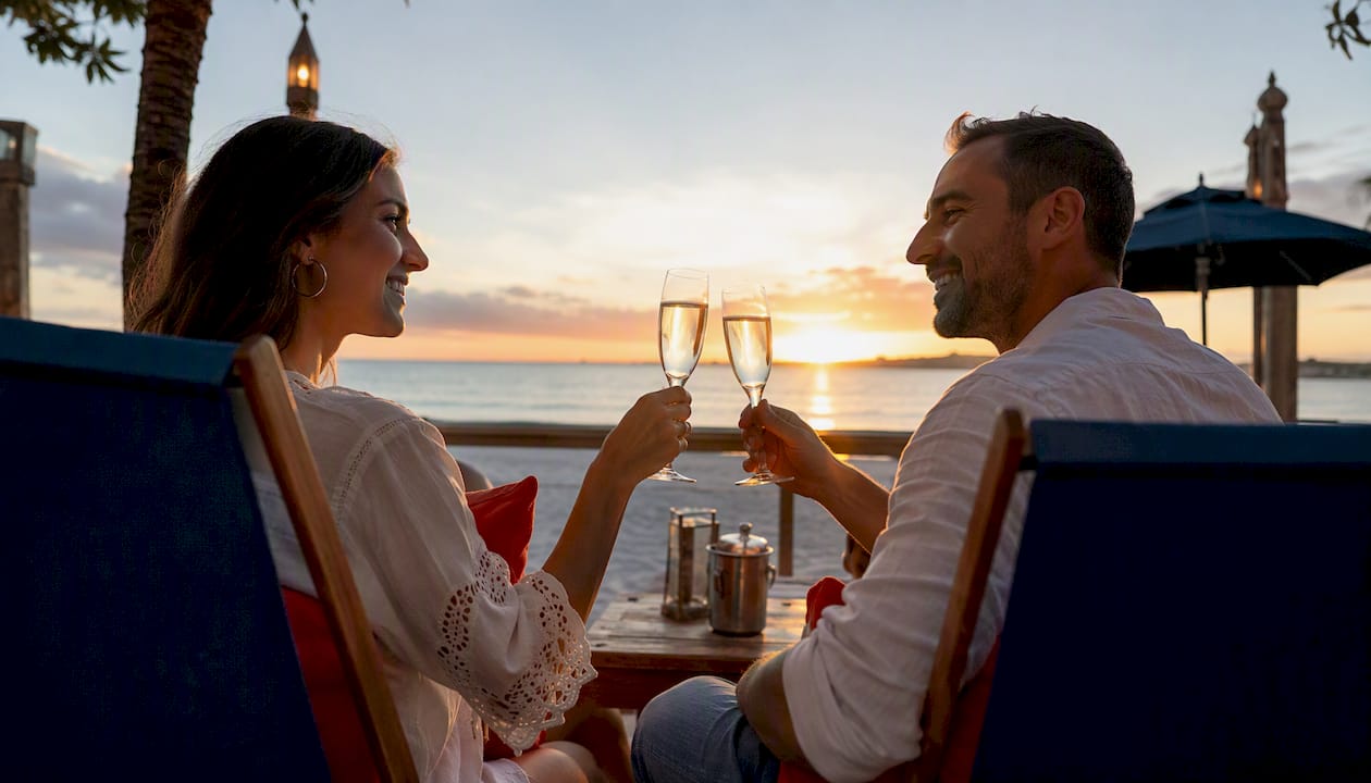when to gift travel: best occasions and formats in 2026 3 couple toasting at beach resort for anniversary
