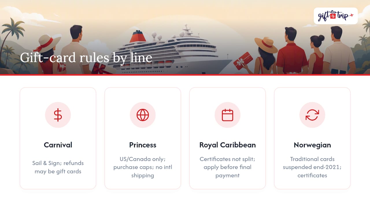cruise gift card restrictions: what gift givers must check 4 diagram comparing gift card restrictions by cruise line