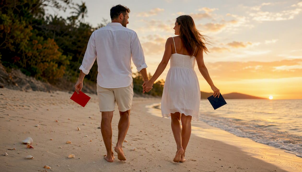 best personalized travel gifts: top certificate picks for 2026 3 couple walking on beach with travel certificates