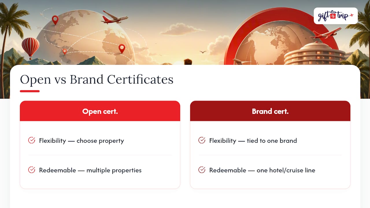best personalized travel gifts: top certificate picks for 2026 5 diagram comparing open and single-brand travel certificates