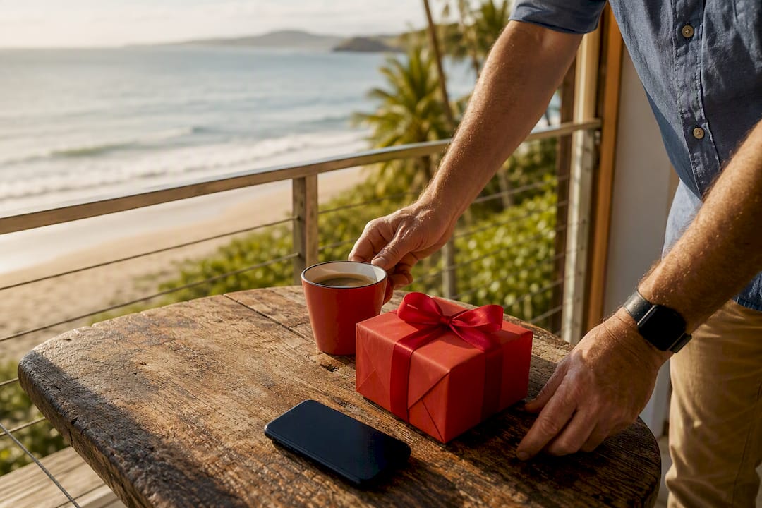 8 snappy alternatives for corporate gifting and rewards in 2026 3 hands resting beside travel gift on office balcony