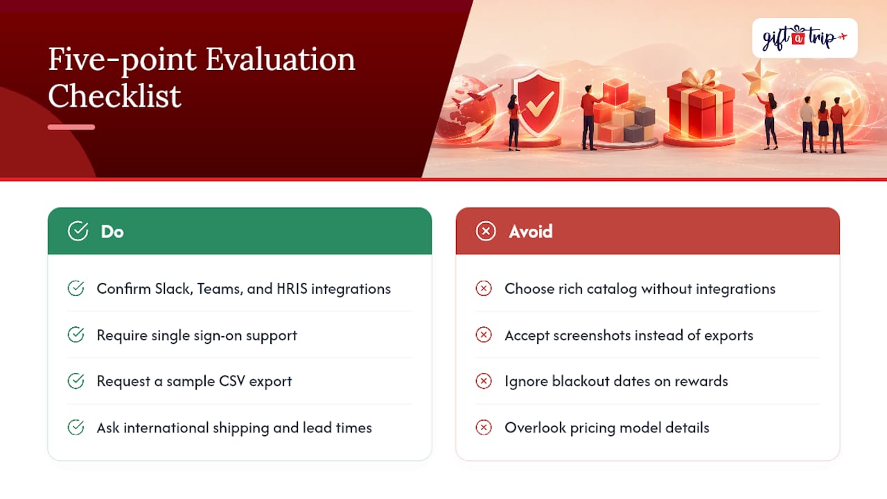 8 snappy alternatives for corporate gifting and rewards in 2026 5 checklist infographic for evaluating gifting platforms