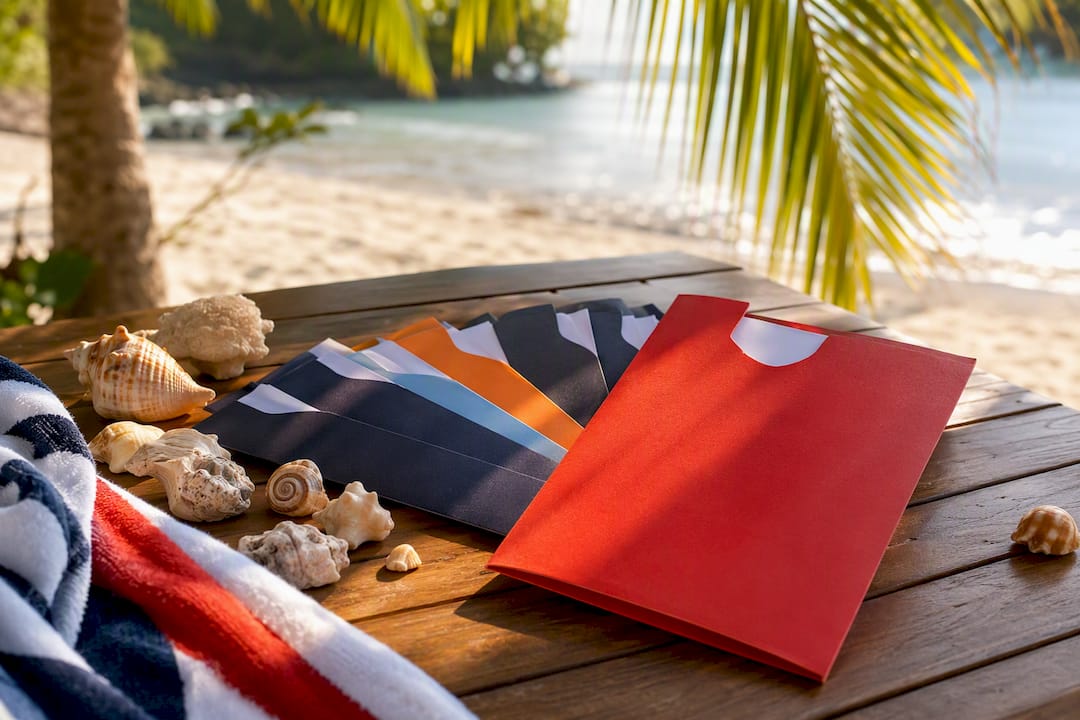 8 snappy alternatives for corporate gifting and rewards in 2026 4 travel gift certificates arranged on beach table