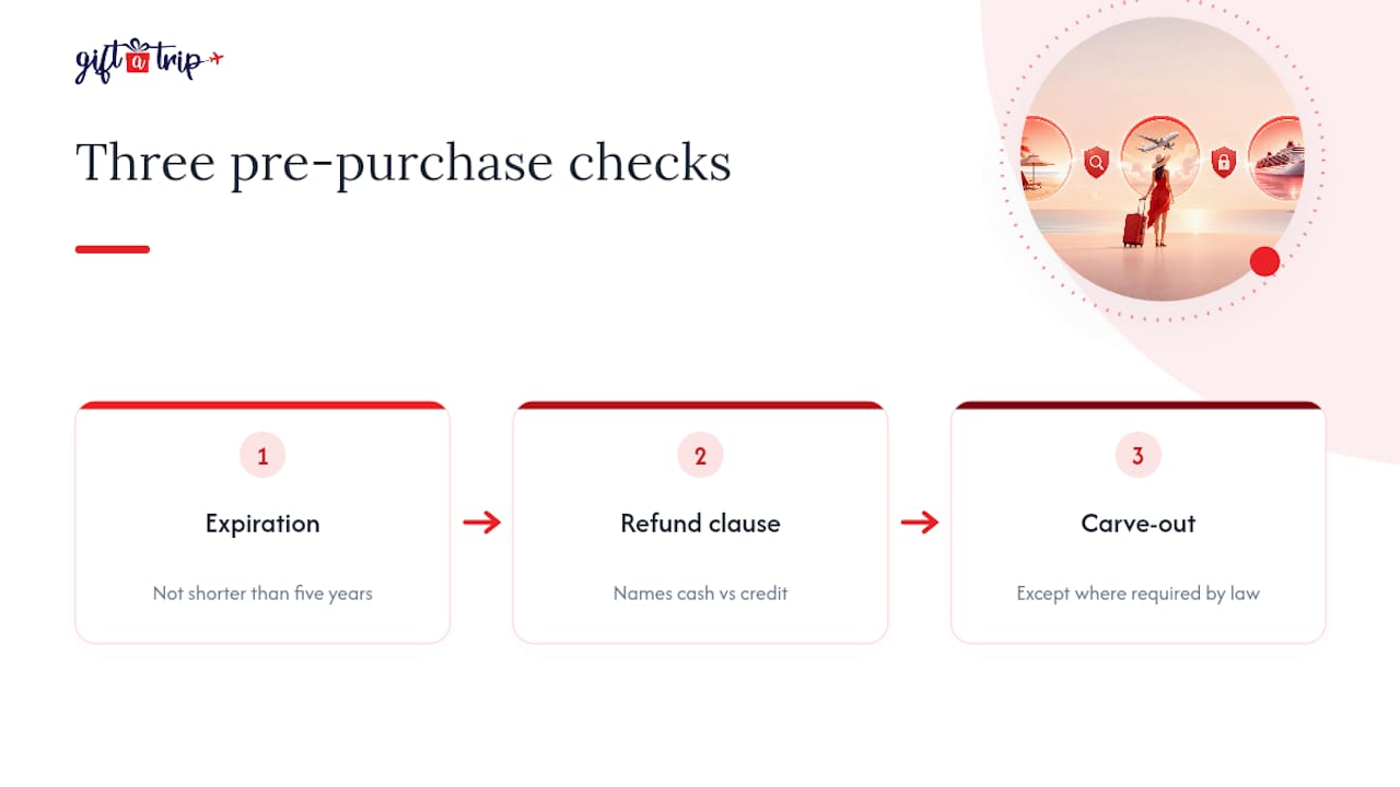 why ‘refundable’ rarely means cash for travel gift cards 3 three checks for travel gift card terms