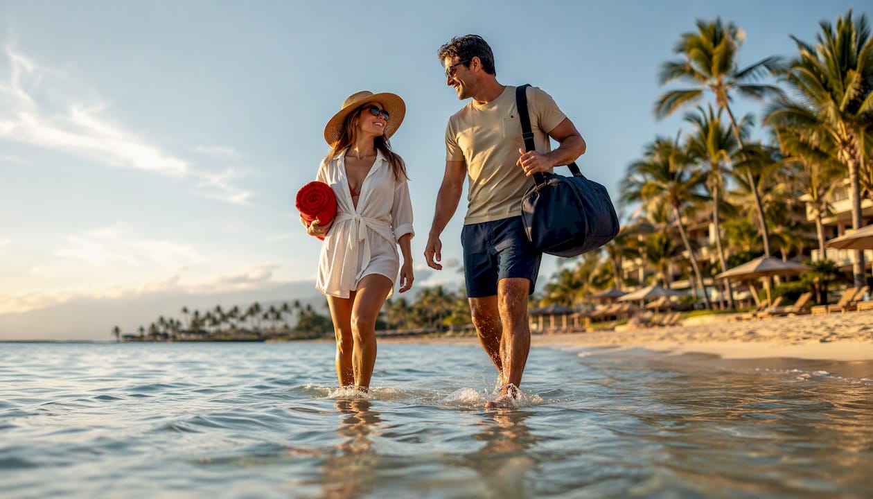 travelers enjoying a fulfilled beach prize