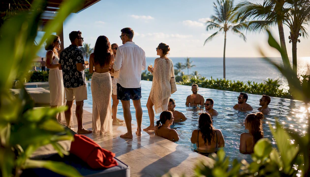 cfo playbook: prove 18% sales lift and 100%+ roi for travel incentives 7 sales participants celebrating at resort pool
