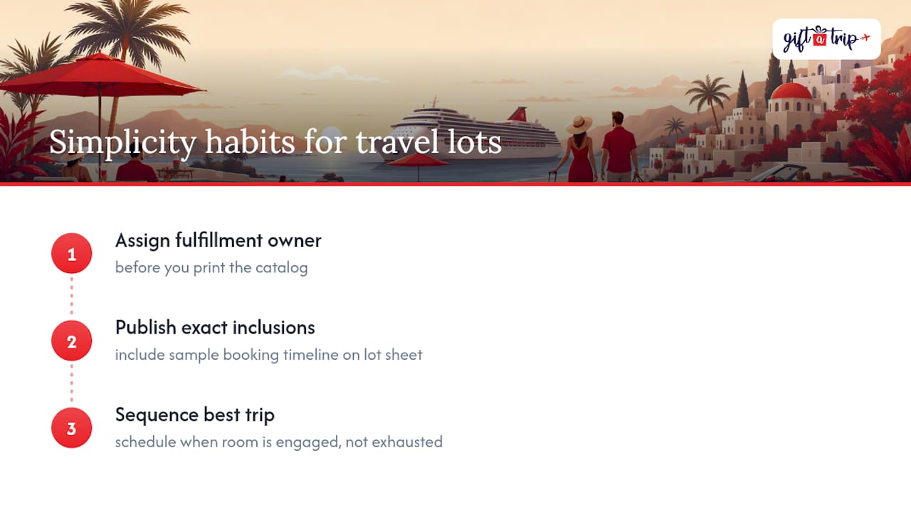 fundraisers: 5 auction travel mistakes and ready checklists 4 why simplicity beats ambition in travel auction lots — overview diagram