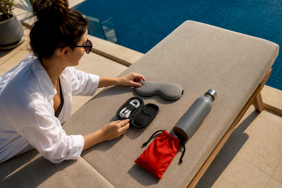traveler arranging a resort travel prize kit