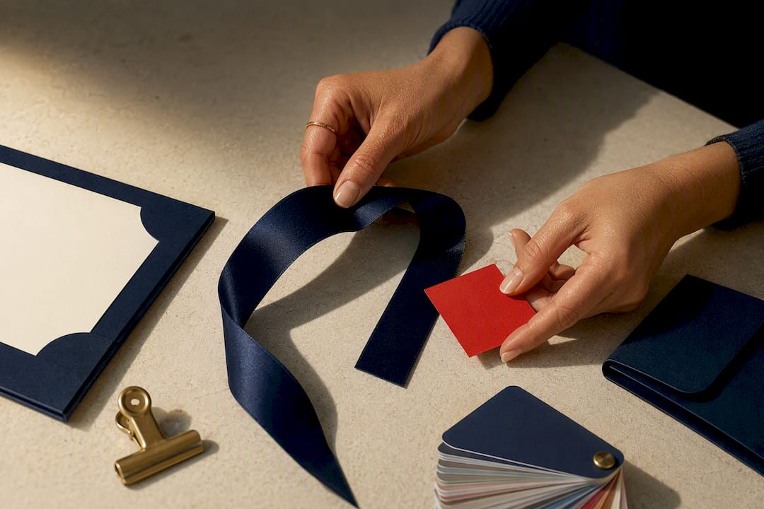 hands customizing corporate travel gift packaging